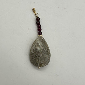 Feldspar Quartz Sterling Silver Oval Pendant | 1 3/4" Long | Gray, White |