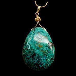 USA Natural Chyrsocolla 14K Gold Filled Pendant | Green, Blue | 2 1/4" Long |