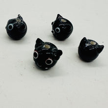 Load image into Gallery viewer, Kitty Cat Ceramic Round Beads | 15mm | Black | 4 Beads |
