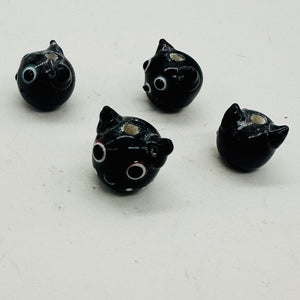Kitty Cat Ceramic Round Beads | 15mm | Black | 4 Beads |