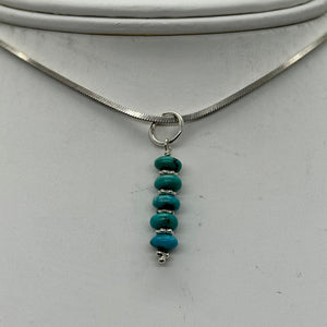 Turquoise Natural Rondelles Sterling Silver Pendant | Blue | 1 1/4" Long |