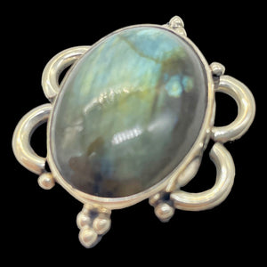Labradorite Sterling Silver Oval Stone Ring |Size 8 3/4 | Blue Flash | 1 Ring |