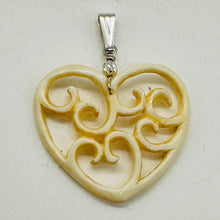 Load image into Gallery viewer, Heart Shape Delicate Carved Bone Sterling Silver Pendant| 1 3/4&quot; Long | Cream |
