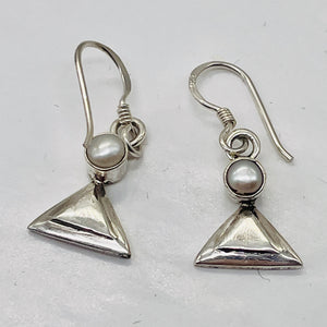 Fresh Water Pearl Sterling Silver Triangle Earrings | 1" Long | White | 1 Pair |