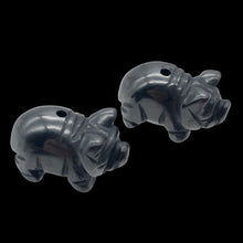 Load image into Gallery viewer, Oink 2 Carved Hematite Pig Beads | 21x13x9.5mm | Silvery Grey
