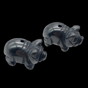 Oink 2 Carved Hematite Pig Beads | 21x13x9.5mm | Silvery Grey