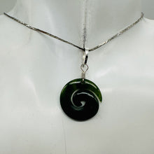 Load image into Gallery viewer, Jade New Zealand Maori Koru Sterling Silver Pendant | Green | 1&quot; Long |
