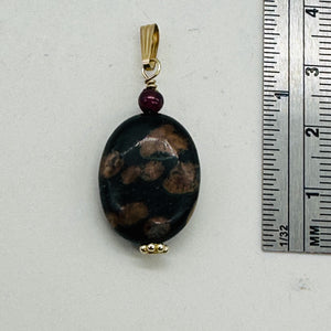 Natural Poppy Ocean Jasper 14K Gold Filled Pendant | Pink, Black | 1 1/4"}