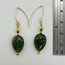 Load image into Gallery viewer, Nephrite Jade Briolette Bead 14K Gold Filled Earrings | Green | 1 1/4" Long |
