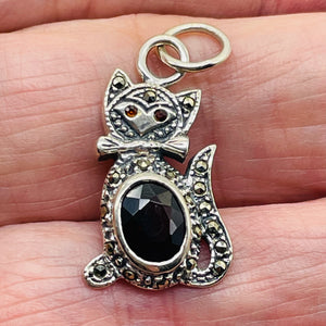 Kitty Cat Marcasite CZ Ruby Cat Pendant | 1 1/4" Long | Silver Red | 1 Pendant |