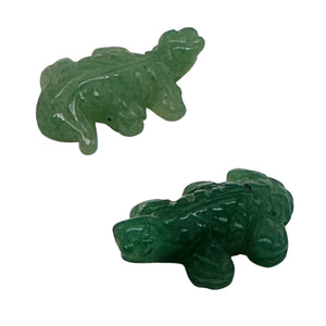 Charming 2 Carved Green Aventurine Lizard Animal Beads | 27x15x7mm | Green