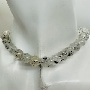 Tourmalinated Quartz Strand 9mm Round Beads| 15.5" Long| Clear, Black| 40 Beads|