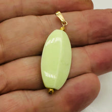 Load image into Gallery viewer, Chrysoprase Ridged Marquise Yellow Gold Pendant | 1 3/4' Long | Lemon Green |

