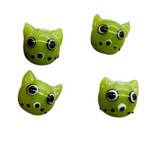 Load image into Gallery viewer, Kitty Cat Ceramic Round Beads | 15mm | Olive Green | 4 Beads |
