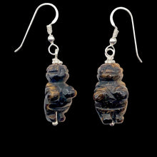 Load image into Gallery viewer, Tiger Eye Venus Goddess of Willendorf Sterling Earrings| 1 3/4&quot; Long | Bronze |
