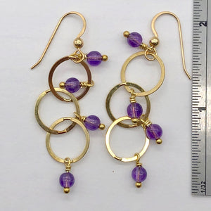 Amethyst 14K Gold Filled Exotic Drop Earrings | Purple/Gold | 2 1/4" Long |