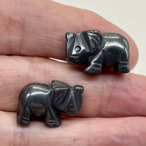 Wild 2 Hand Carved Hematite Elephant Beads | 22.5x21x10mm | Silver black