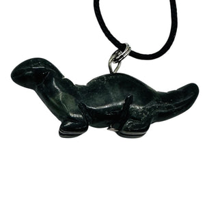 Kambaba Jasper Diplodocus Dinosaur Pendant | 3/4' Long | Black, Green |