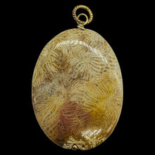 Load image into Gallery viewer, Tan White Fossilized Coral Flat Oval Pendant 40x30x5.5mm Natural Stone
