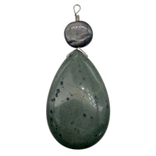 Load image into Gallery viewer, Hypersthene Tsunami Stone Briolette Sterling Silver Pendant| 3&quot;| Green, Silvery|
