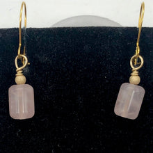 Load image into Gallery viewer, Madagascar Rose Quartz Tube Bead 14k Gold Filled Semi Precious Stone Earrings
