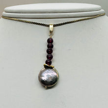 Load image into Gallery viewer, Natural Garnet and Pearl 14KGF Pendant | 1 1/2 Inch Long |
