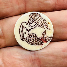 Load image into Gallery viewer, Lovely Scrimshawed Swimming Mermaid 14kgf Pendant | Red, Cream | 1 1/2&quot; Long |
