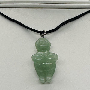 Aventurine Stone Goddess of Willendorf Pendant Necklace | 3/4' Long | Green |