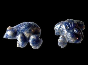 Ribbit 2 Realistic Carved Sodalite Frog Beads | 20x18x9.5mm | Blue white