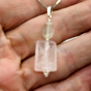 Rose Quartz, Green Moonstone Sterling Silver Pendant | 1 1/2" Long| Pink, Green|