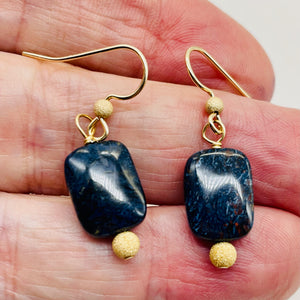 Pietersite Rectangle Bead 14K Gold Filled Earrings | 1 3/4" | Black Blue |