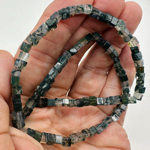 Exquisite Natural Moss Agate 4mm Cube Bead Strand 109471