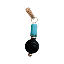 Load image into Gallery viewer, Black Stone Africa Round Bead and Turquoise Sterling Silver Pendant|Black Matte|

