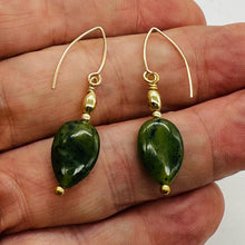 Load image into Gallery viewer, Nephrite Jade Briolette Bead 14K Gold Filled Earrings | Green | 1 1/4" Long |
