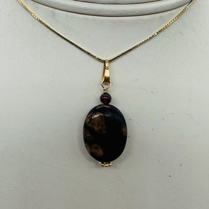 Natural Poppy Ocean Jasper 14K Gold Filled Pendant | Pink, Black | 1 1/4"}
