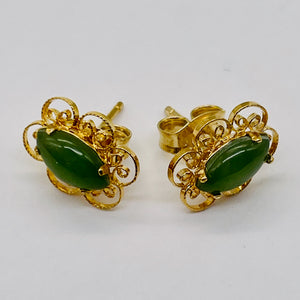 Aventurine Gold Trimmed Sterling Silver Oval Earrings| 7x4mm | Green | 1 Pair |