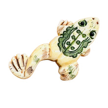 Load image into Gallery viewer, Frog Hand Carved Leaping Centerpiece Bead | Green, Red, Cream | 41.5x18x7mm |
