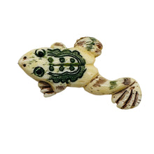 Load image into Gallery viewer, Frog Hand Carved Leaping Centerpiece Bead | Green, Red, Cream | 41.5x18x7mm |
