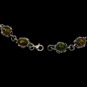 Amber Sterling Silver Bezel Set 8x6mm Stone Necklace| 16"| Green, Yellow Purple|