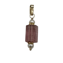 Load image into Gallery viewer, Tourmaline and Pearl 14K Yellow Gold Filled Pendant | Pink | 1&quot; Long |
