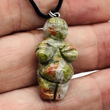 Load image into Gallery viewer, Unakite Stone Goddess of Willendorf Pendant Necklace | 3/4&#39; Long | Green, Pink |
