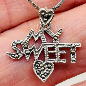 My Sweet Heart Marcasite Sterling Silver Pendant | 1" Long | Silver | 1 Pendant|