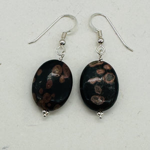 Natural Poppy Ocean Jasper Sterling Silver Earrings | Pink, Black | 1 1/4" Long|