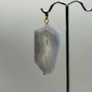 Chalcedony Druzy Designer Cut Sterling Silver Pendant | 2" Long | Blue |