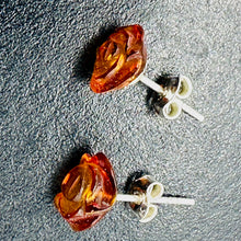 Load image into Gallery viewer, Amber Rose Flower Post Stud Earrings | 9mm | Amber | 1 Pair Earrings |
