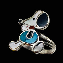Load image into Gallery viewer, Mother of Pearl Sterling Silver Snoopy Rinf | 9.75 | Blue White Black | 1 Ring |
