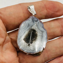 Load image into Gallery viewer, Blue Chalcedony Druzy Sparkling Cave Sterling Silver Pendant | 2"Long |
