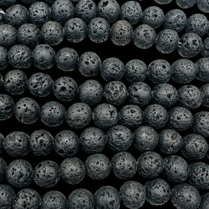 Lava Natural Round Bead Strand | 15.5" Long | Black | 32 Beads |