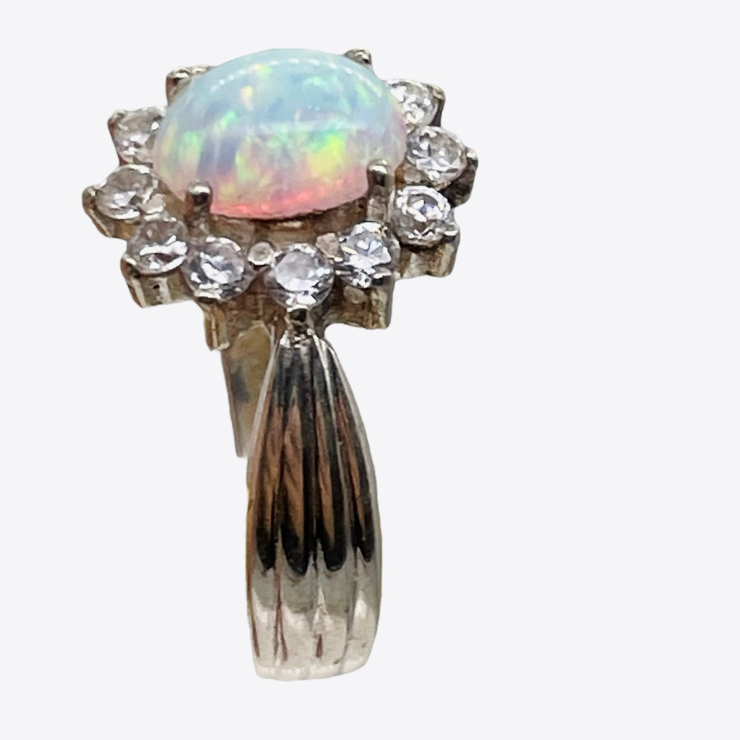 Gemstone Oval CZ Opal Sterling Silver Ring | 7 | Fire Green Red | 1 Ring |