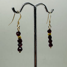 Load image into Gallery viewer, Merlot Mozambique Garnet Faceted Beads Yellow Gold Earrings | 1 1/4" Dangle |
